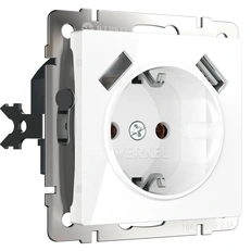 Изображение Розетка с заземлением с шторками и USBх2 (белый глянцевый) W1171501